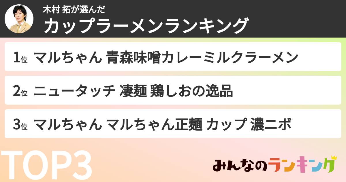 木村 拓さんの「カップ麺・カップラーメンランキング」