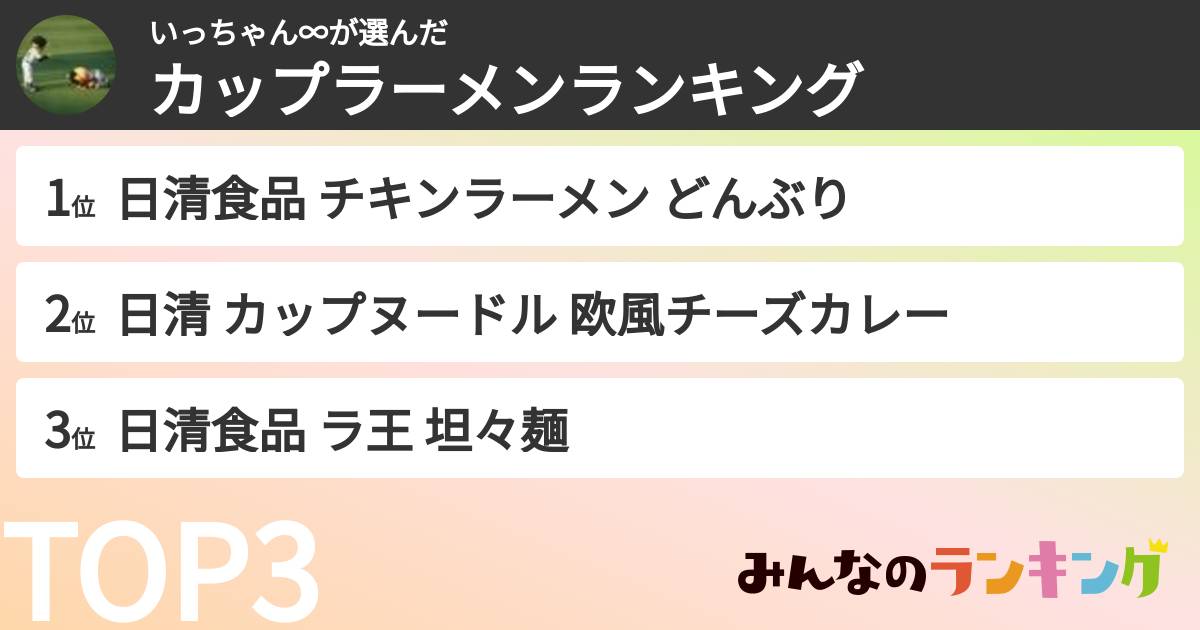 いっちゃん∞さんの「カップ麺・カップラーメンランキング」