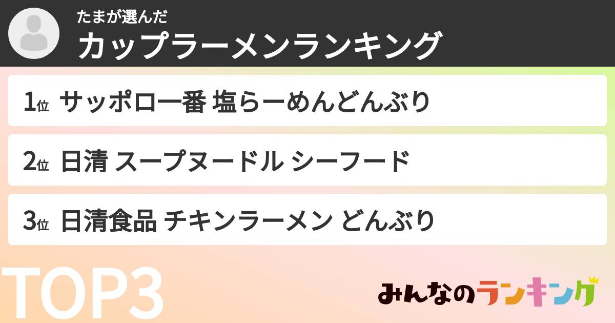たまさんの「カップ麺・カップラーメンランキング」