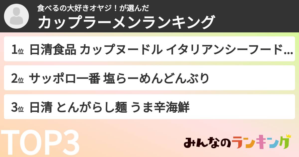 食べるの大好きオヤジ!さんの「カップ麺・カップラーメンランキング」