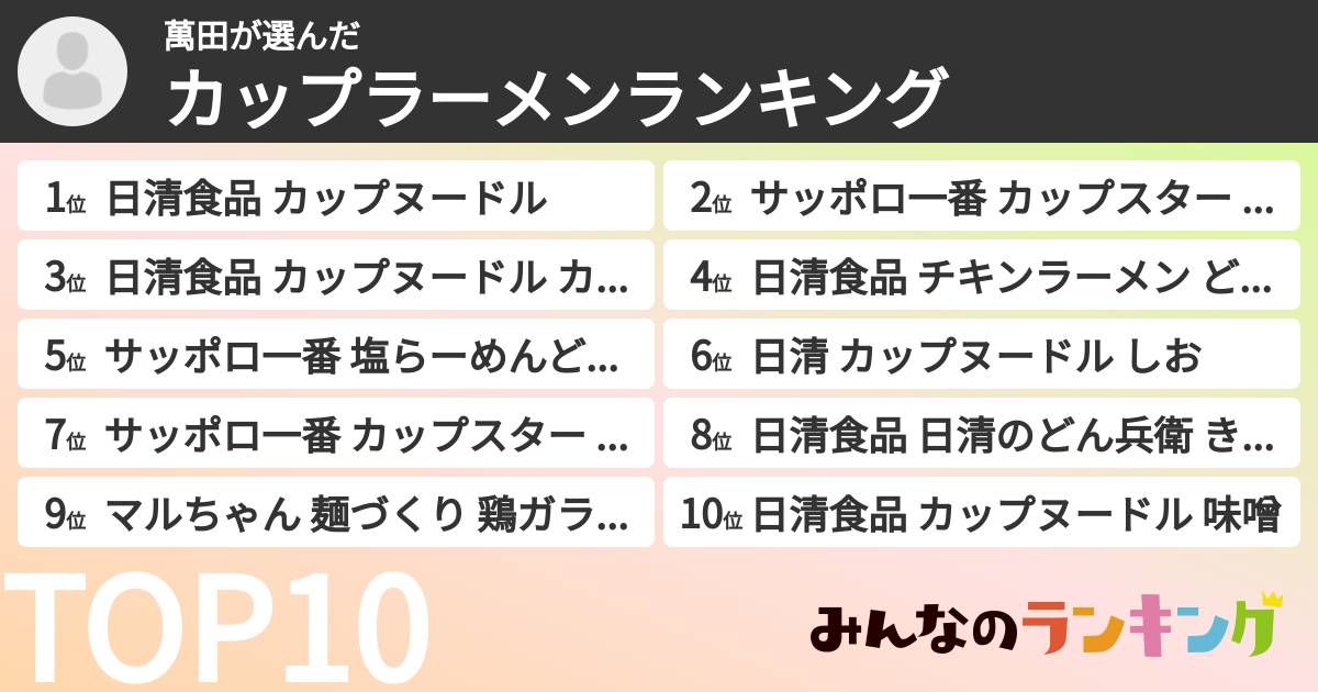 萬田さんの「カップ麺・カップラーメンランキング」