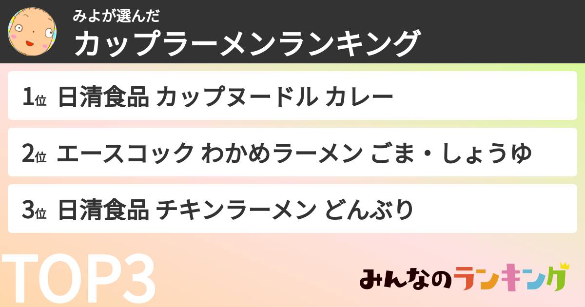 みよさんの「カップ麺・カップラーメンランキング」