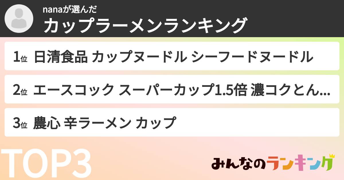 nanaさんの「カップ麺・カップラーメンランキング」