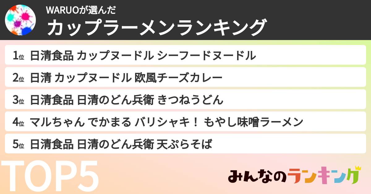 WARUOさんの「カップ麺・カップラーメンランキング」
