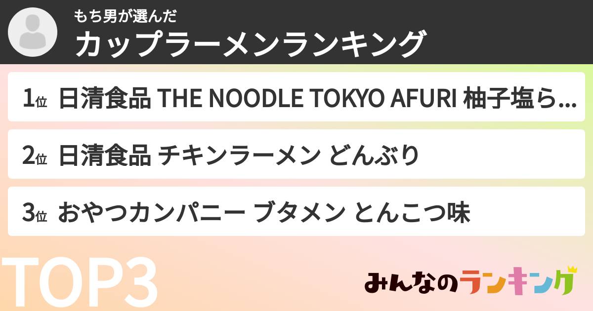 もち男さんの「カップ麺・カップラーメンランキング」