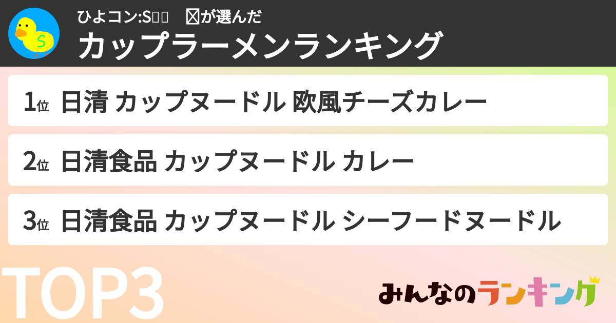 ひよコン:S🐥🎮　☑さんの「カップ麺・カップラーメンランキング」