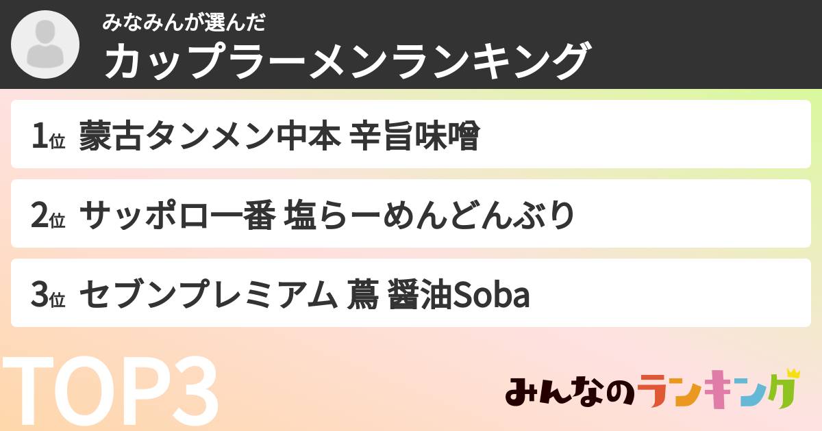 みなみんさんの「カップ麺・カップラーメンランキング」