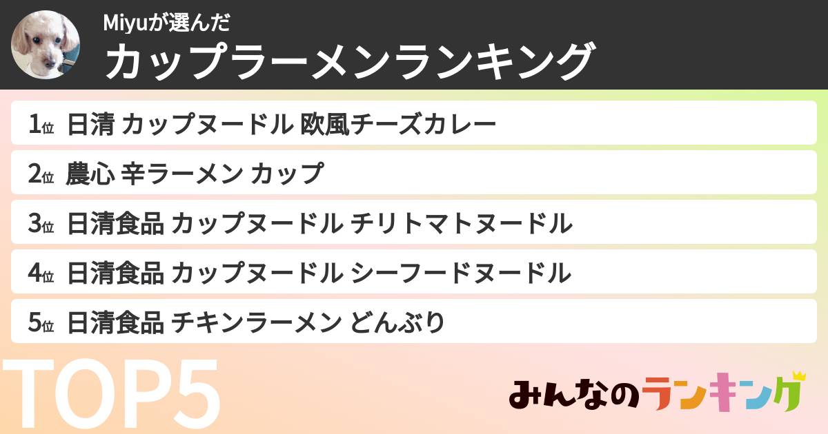 Miyuさんの「カップ麺・カップラーメンランキング」