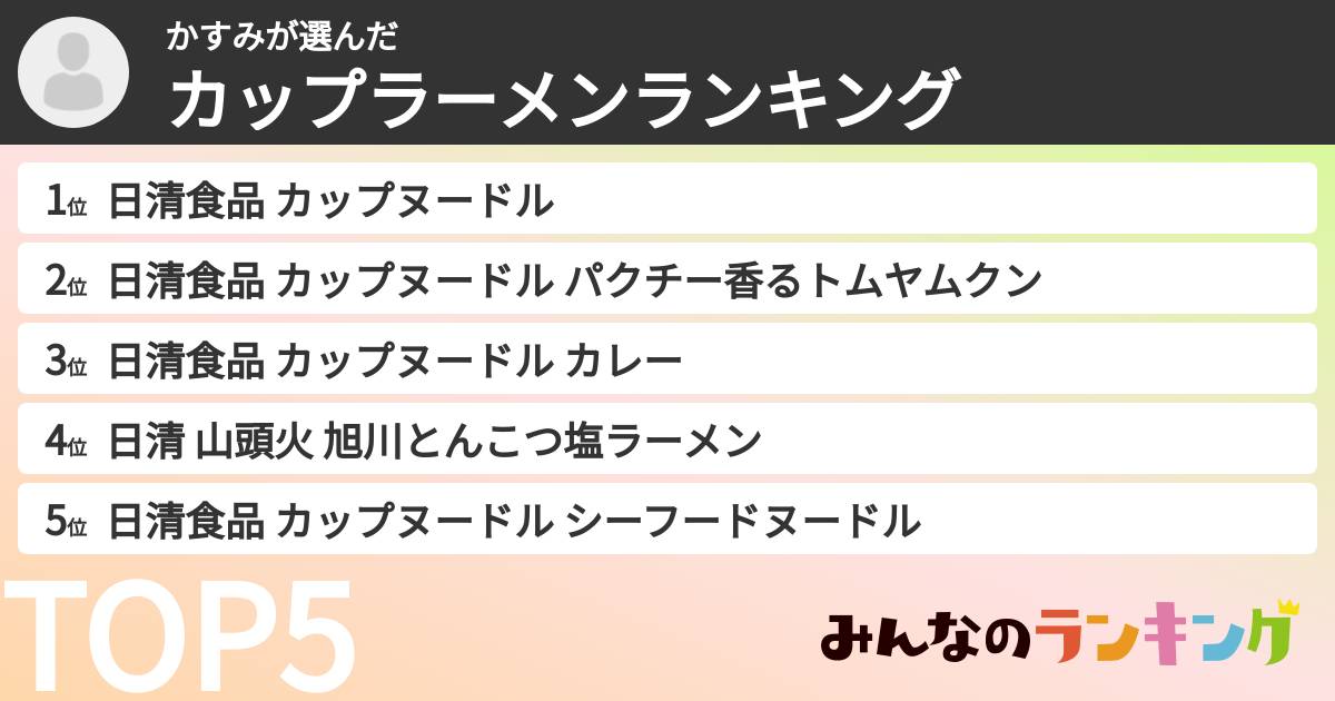 かすみさんの「カップ麺・カップラーメンランキング」