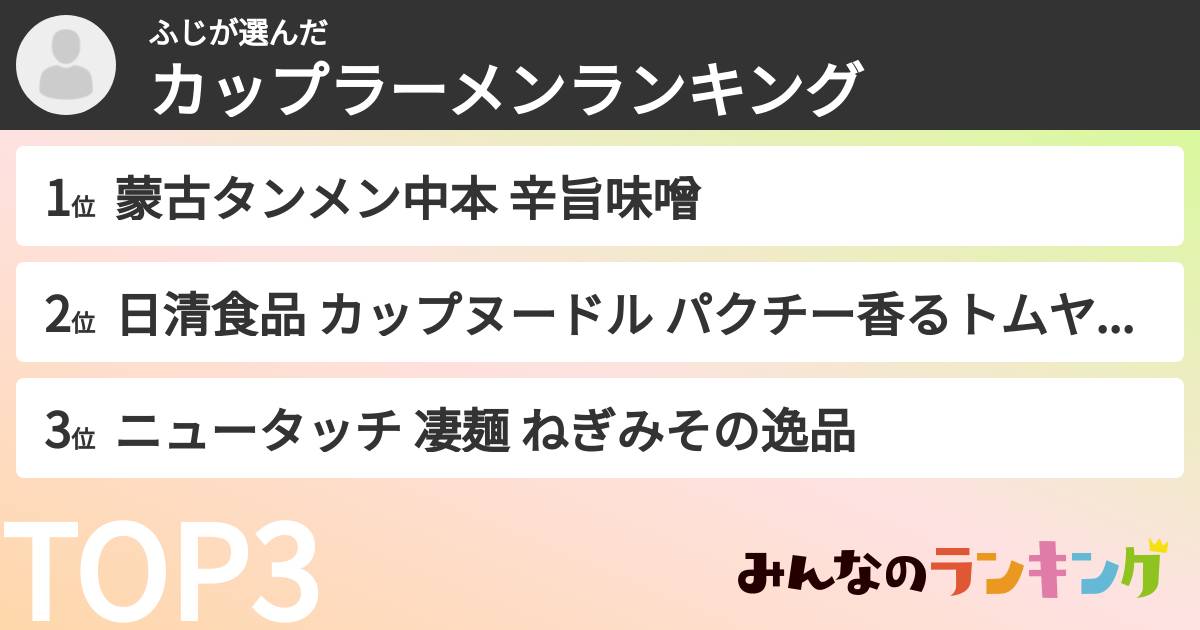 ふじさんの「カップ麺・カップラーメンランキング」