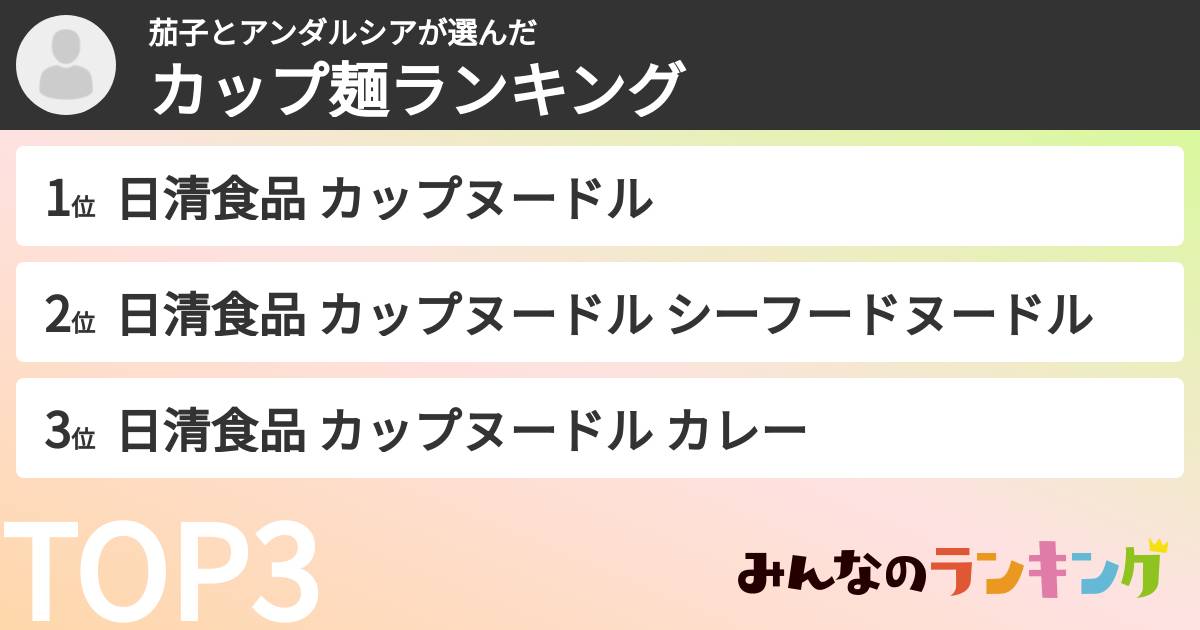 茄子とアンダルシアさんの「カップ麺・カップラーメンランキング」