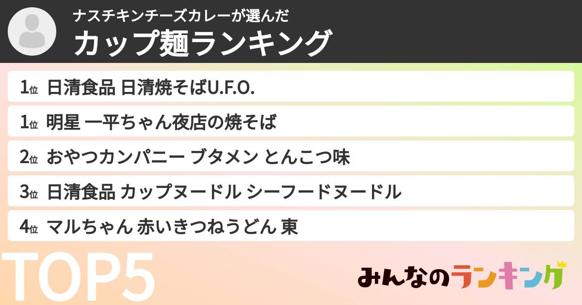 ナスチキンチーズカレーさんの「カップ麺・カップラーメンランキング」