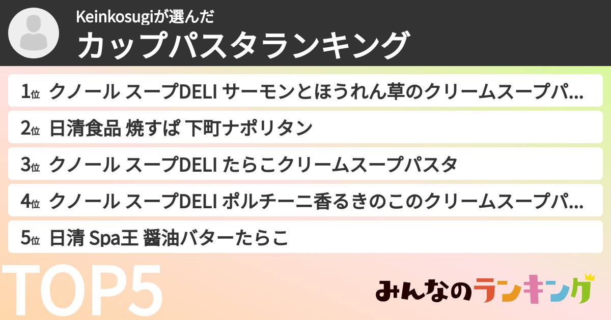 Keinkosugiさんの「カップパスタランキング」