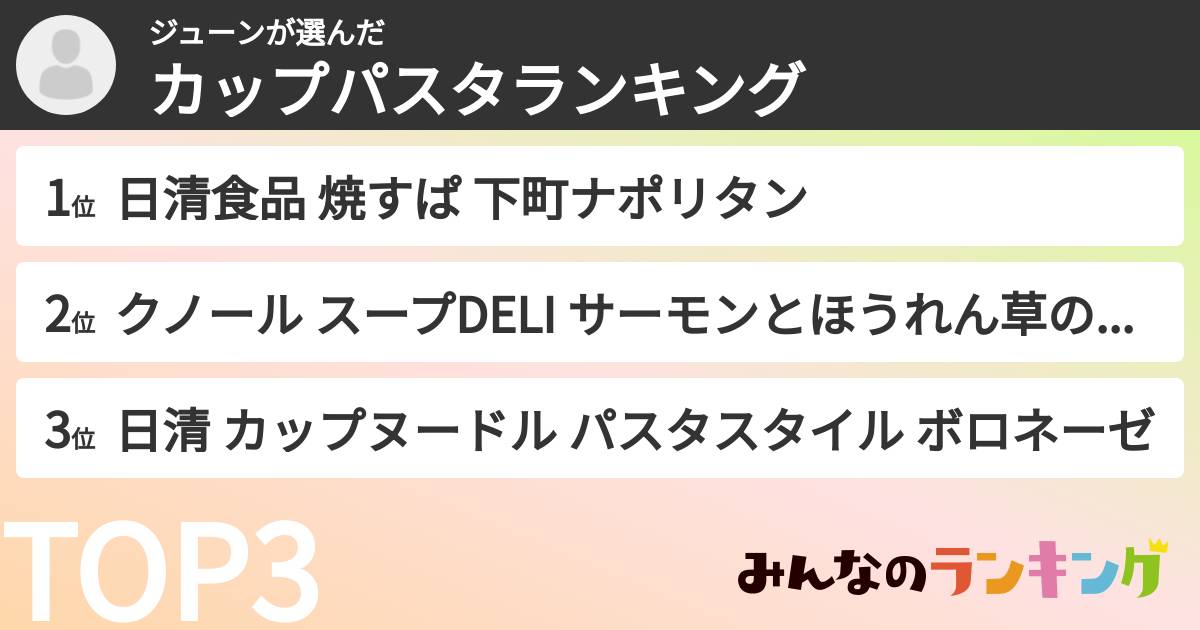 ジューンさんの「カップパスタランキング」