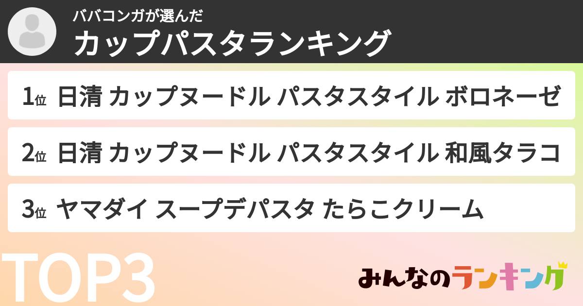 ババコンガさんの「カップパスタランキング」