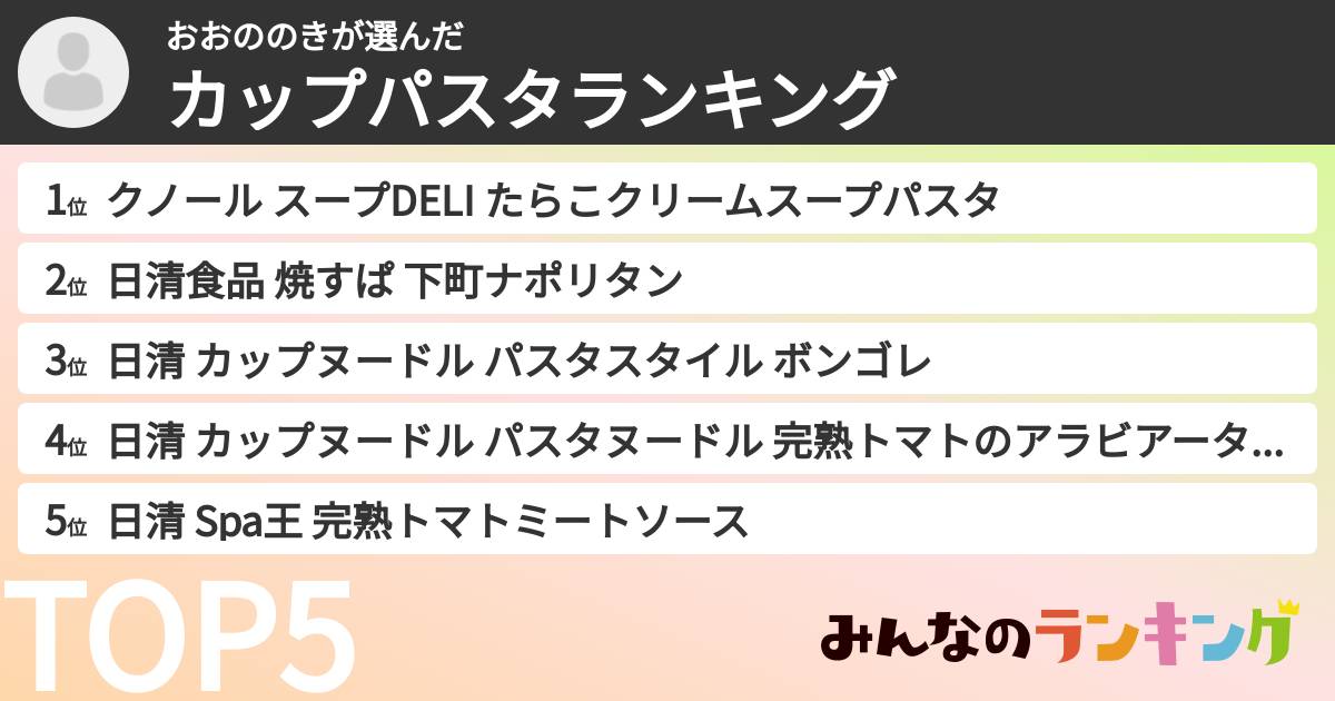 おおののきさんの「カップパスタランキング」