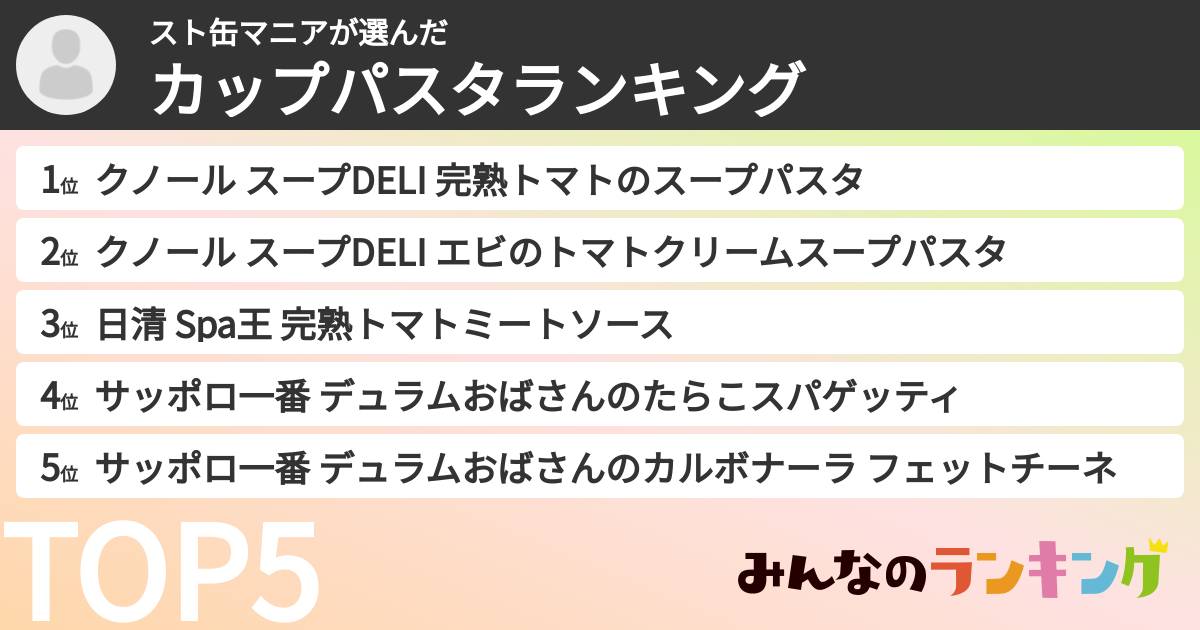 スト缶マニアさんの「カップパスタランキング」