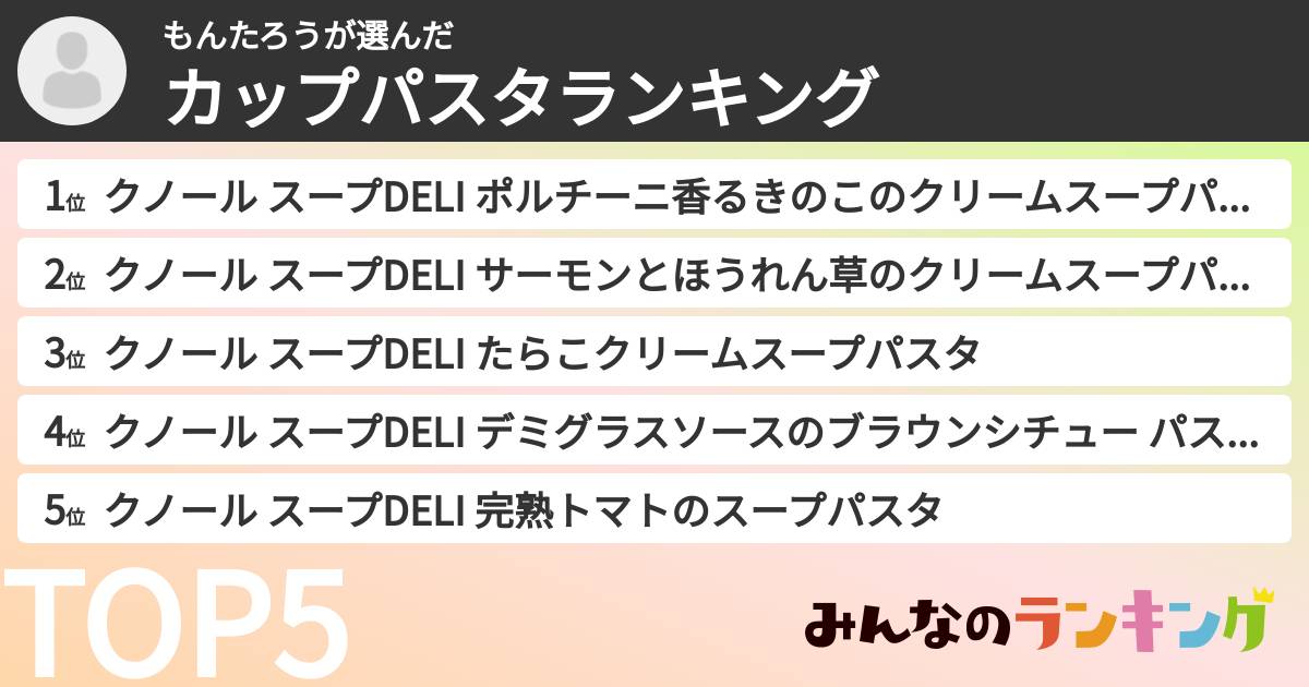 もんたろうさんの「カップパスタランキング」