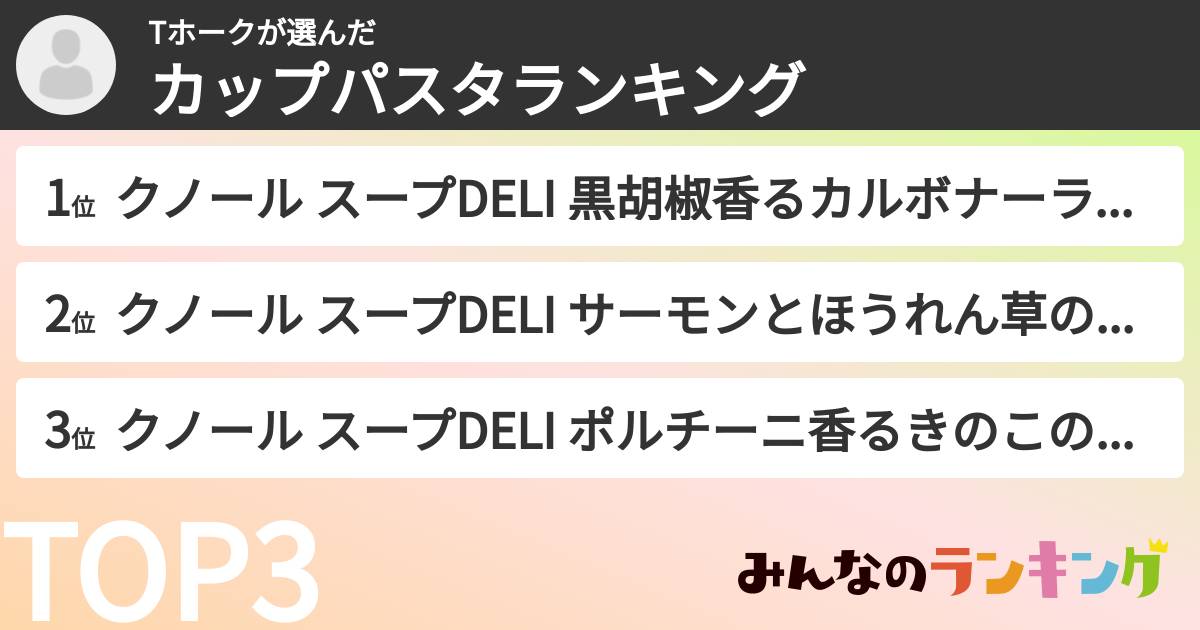 Tホークさんの「カップパスタランキング」