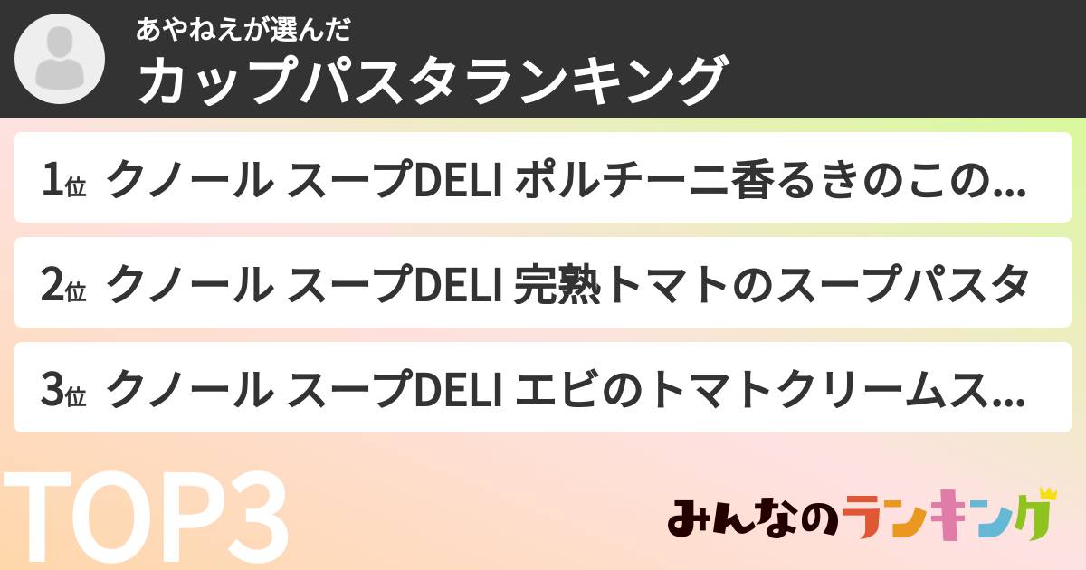あやねえさんの「カップパスタランキング」
