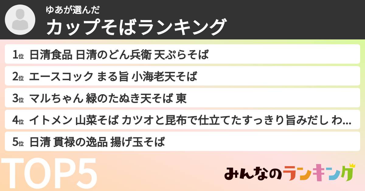 ゆあさんの「カップそばランキング」