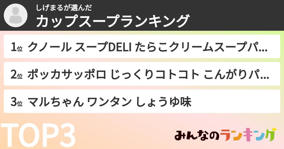 しげまるさんの「カップスープランキング」