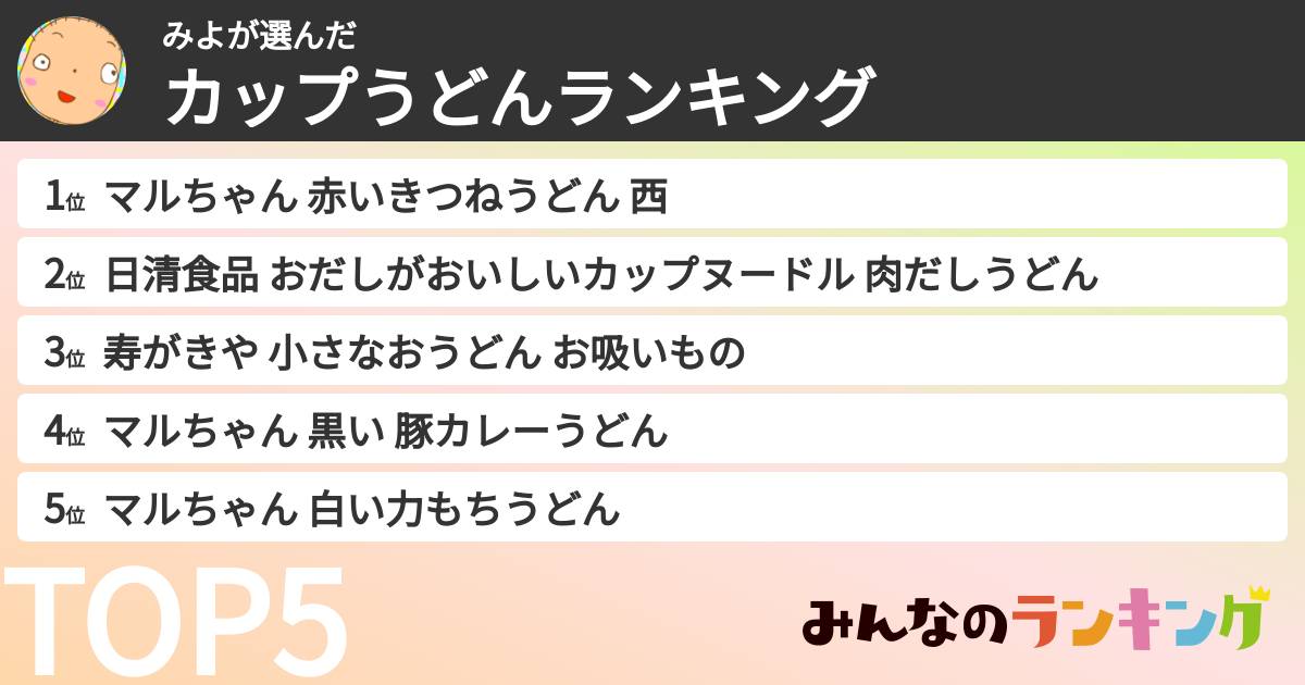 みよさんの「カップうどんランキング」