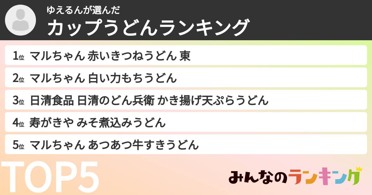 ゆえるんさんの「カップうどんランキング」