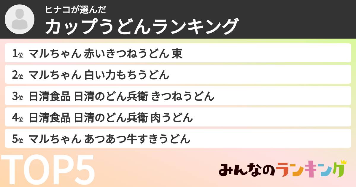 ヒナコさんの「カップうどんランキング」