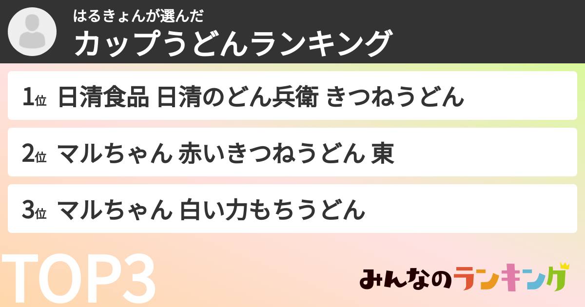 はるきょんさんの「カップうどんランキング」
