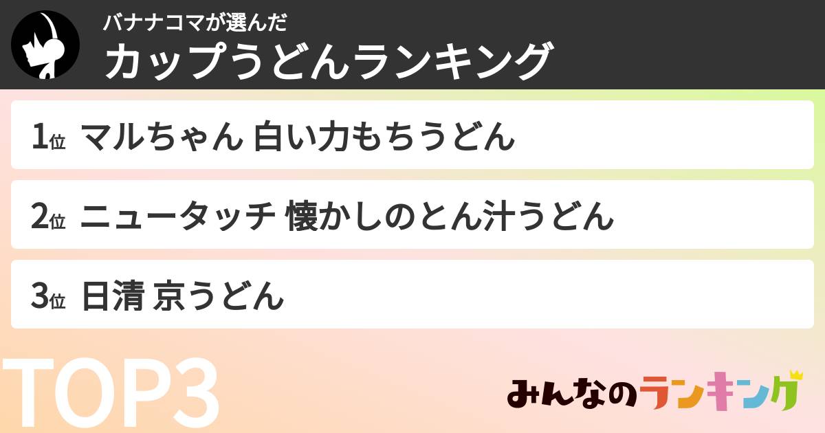 バナナコマさんの「カップうどんランキング」