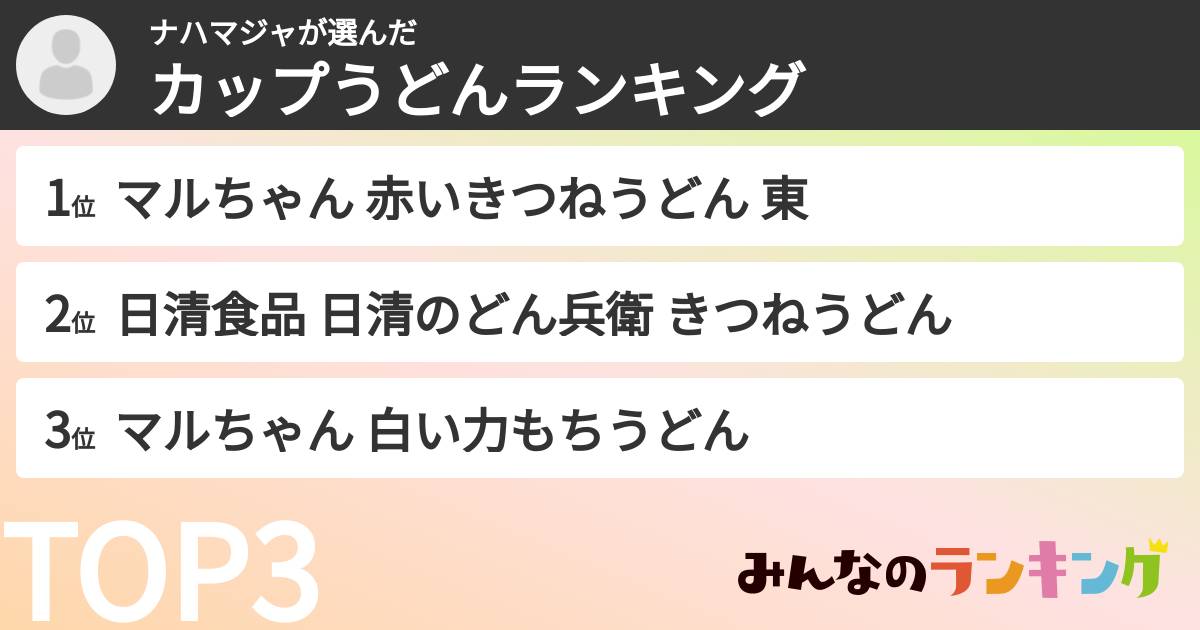 ナハマジャさんの「カップうどんランキング」
