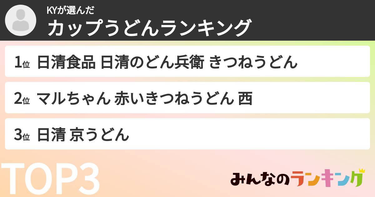 KYさんの「カップうどんランキング」
