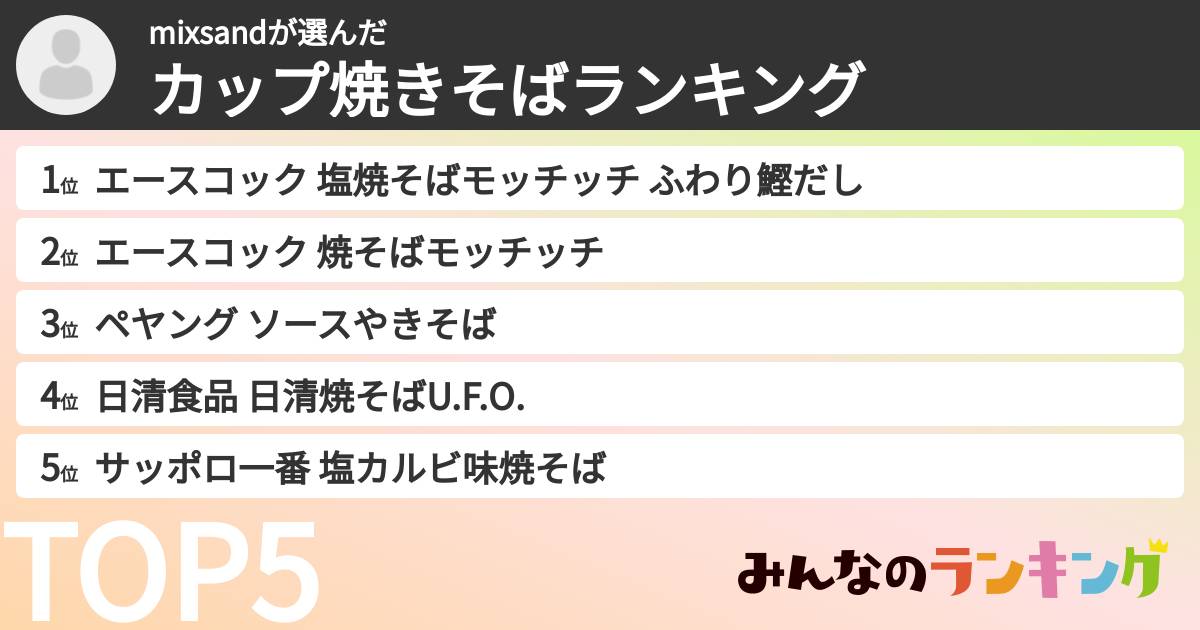 mixsandさんの「カップ焼きそばランキング」