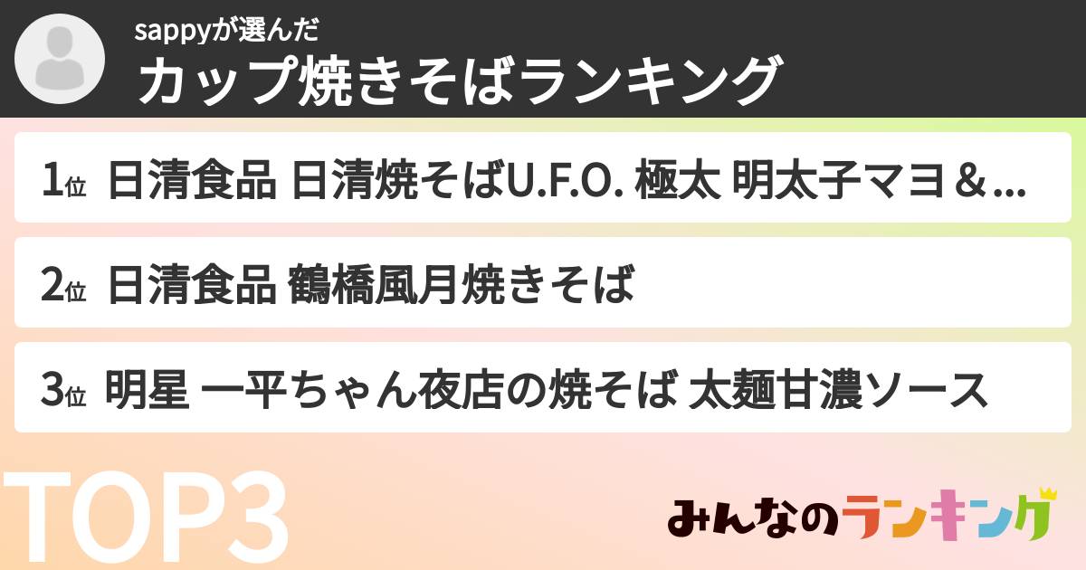 sappyさんの「カップ焼きそばランキング」