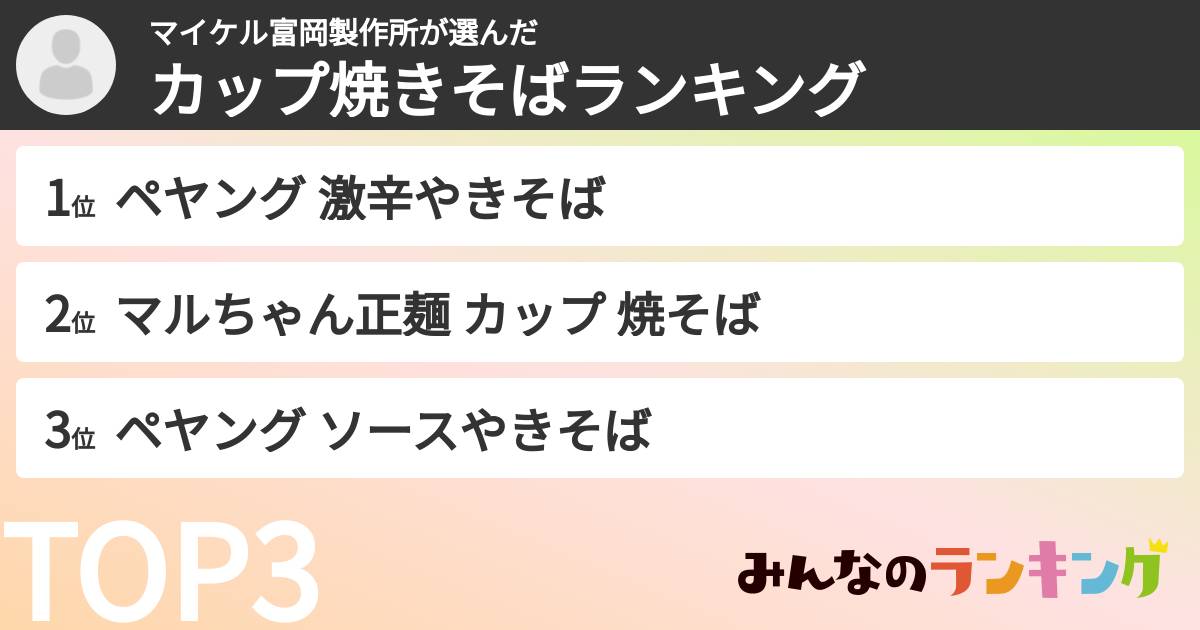 マイケル富岡製作所さんの「カップ焼きそばランキング」