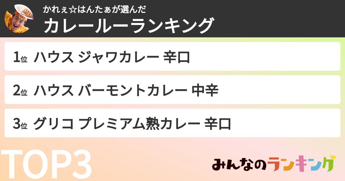 かれぇ☆はんたぁさんの「カレールーランキング」