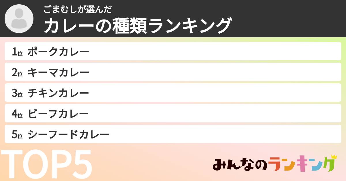 ごまむしさんの「カレーの種類ランキング」