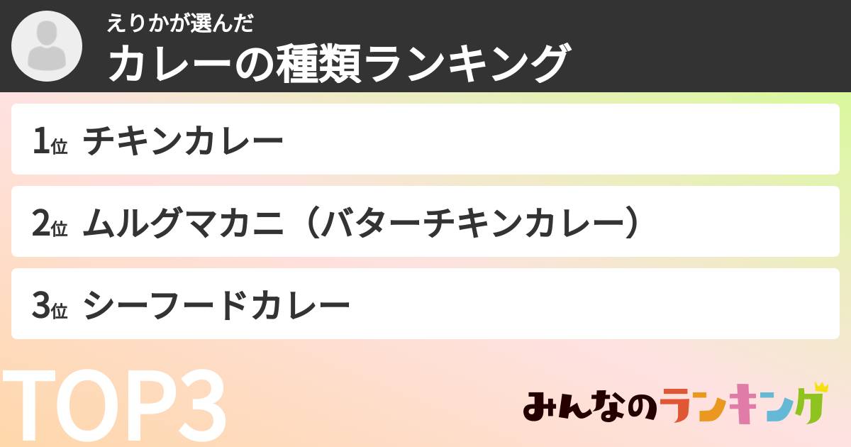 えりかさんの「カレーの種類ランキング」