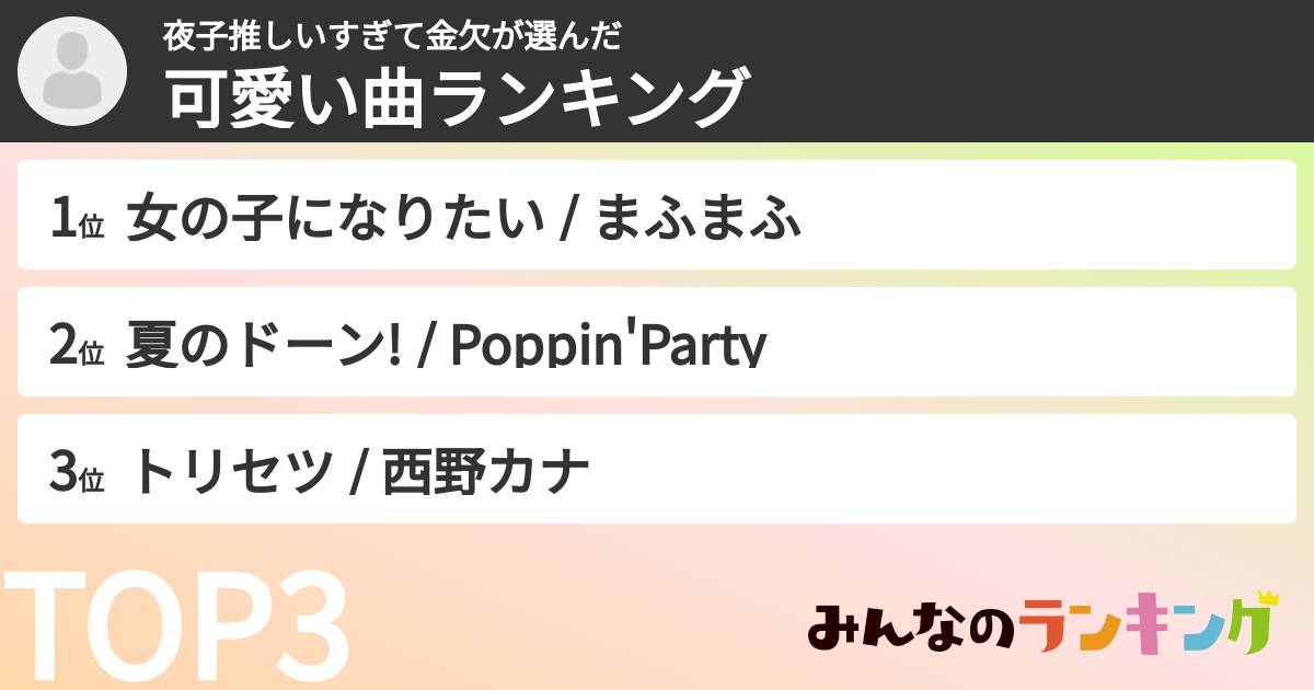 夜子推しいすぎて金欠さんの「可愛い曲ランキング」