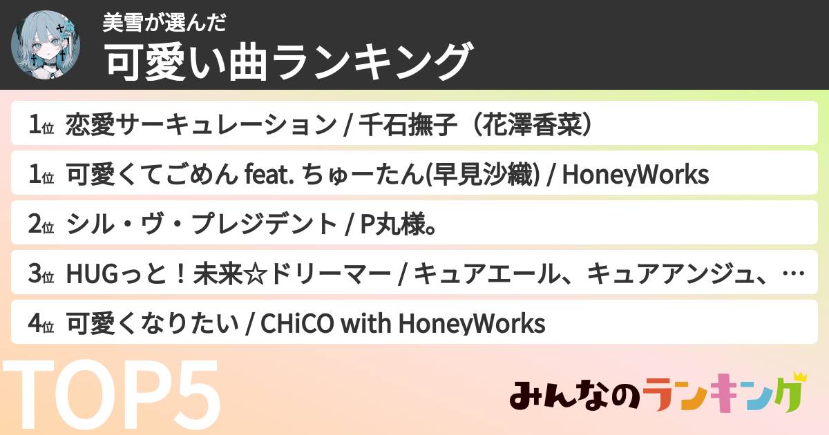 美雪さんの「可愛い曲ランキング」