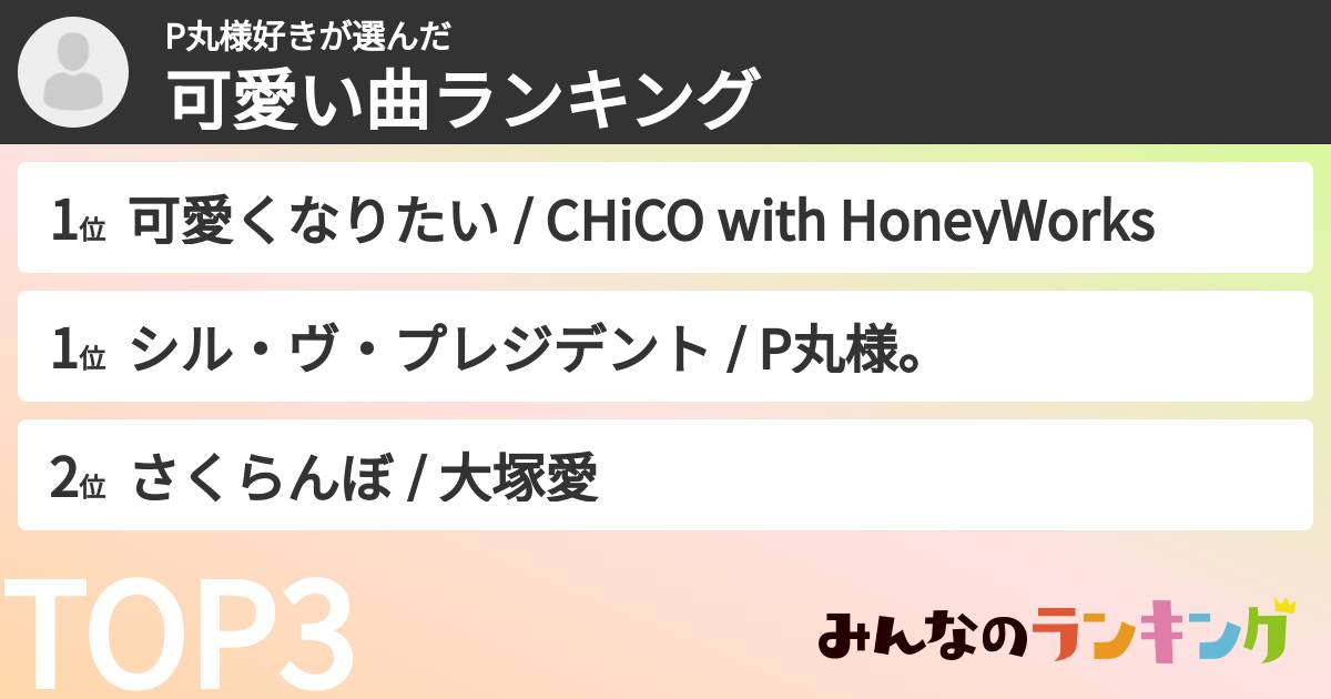 P丸様好きさんの「可愛い曲ランキング」