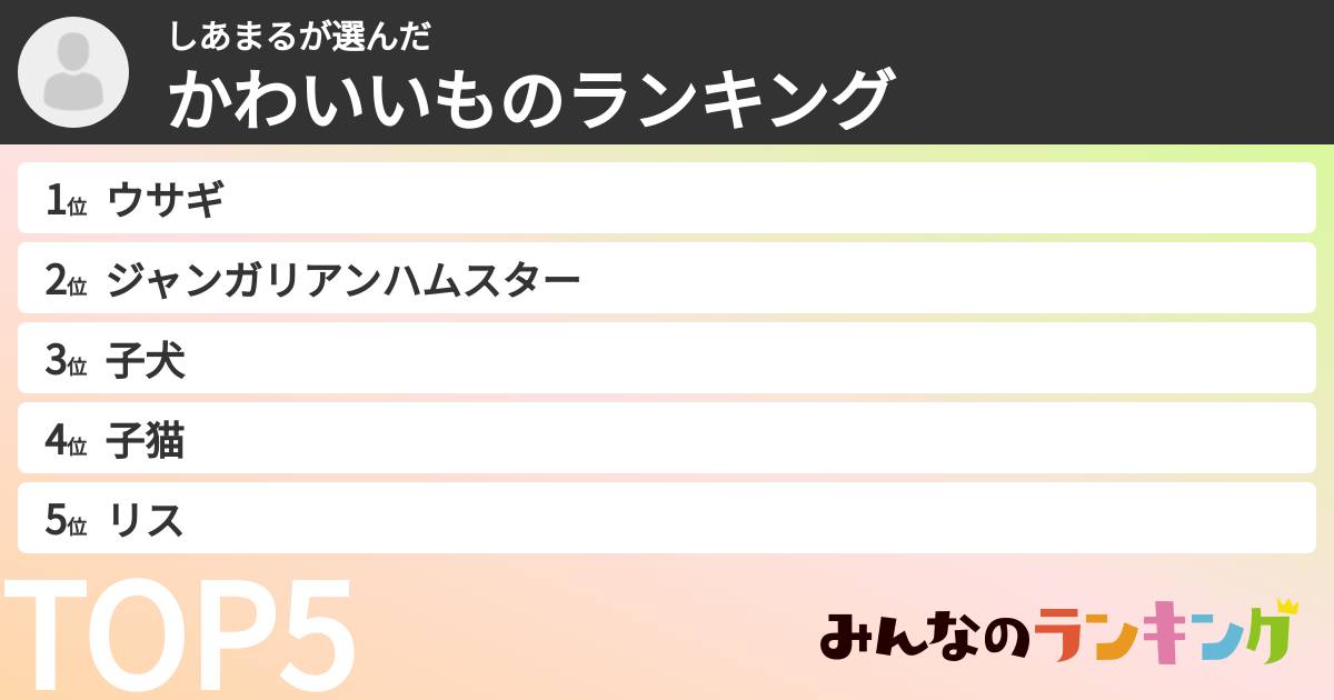 しあまるさんの「かわいいものランキング」