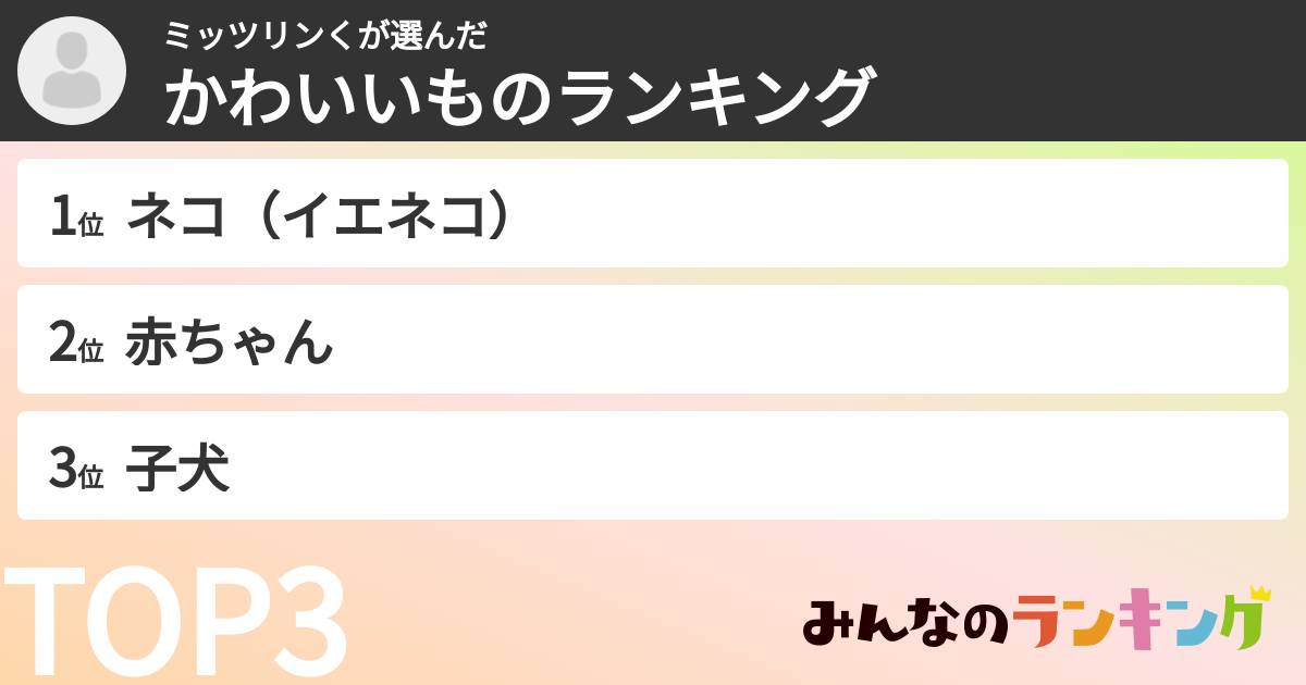 ミッツリンくさんの「かわいいものランキング」