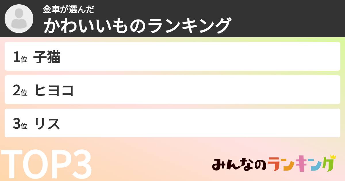 金車さんの「かわいいものランキング」