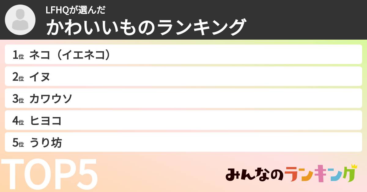 LFHQさんの「かわいいものランキング」