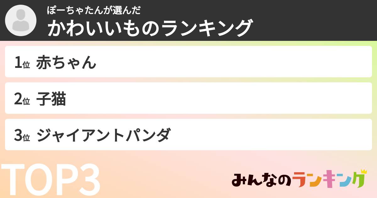 ぽーちゃたんさんの「かわいいものランキング」