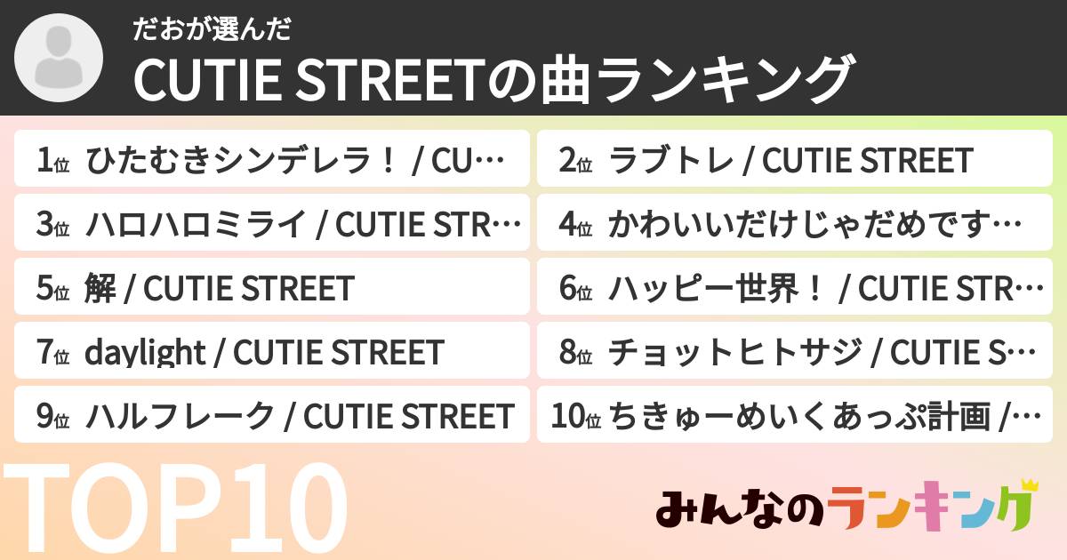 だおさんの「CUTIE STREETの曲ランキング」