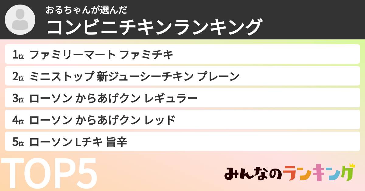 おるちゃんさんの「コンビニチキンランキング」