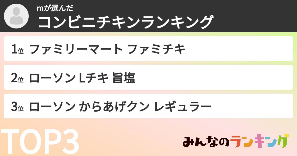 mさんの「コンビニチキンランキング」